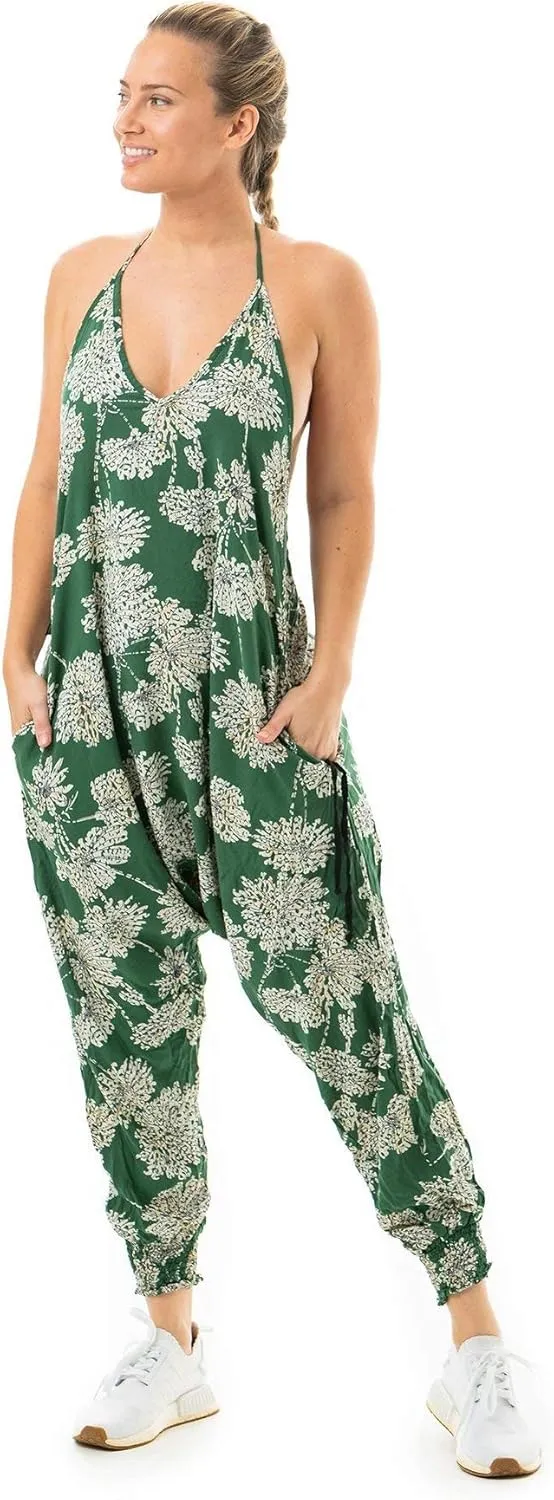 Buddha Pants Harem Jumpsuit - Casual Jumpsuits for Women, Comfortable Cotton Jumpsuit with Pockets  Boho Relaxed Summer Wear