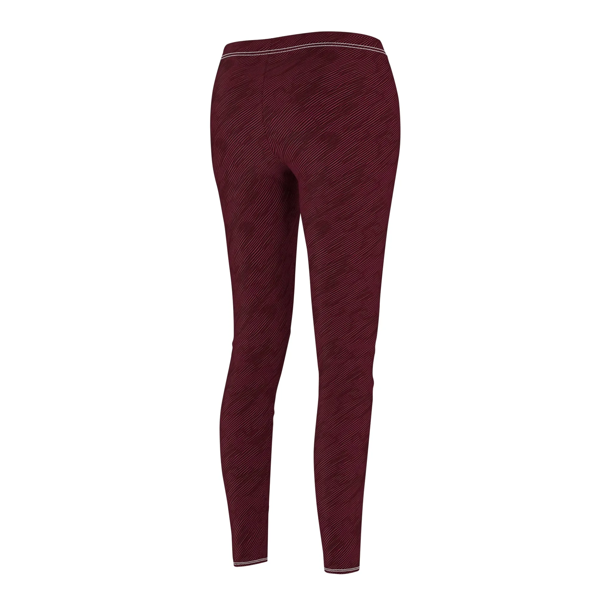 Burgundy Texture Illusion Women's Casual Leggings Stylish, Comfortable High-Waisted Yoga Pants for Everyday Wear, Workout, and Lounge – Perfect Gift Idea for Her – Available in Plus Sizes