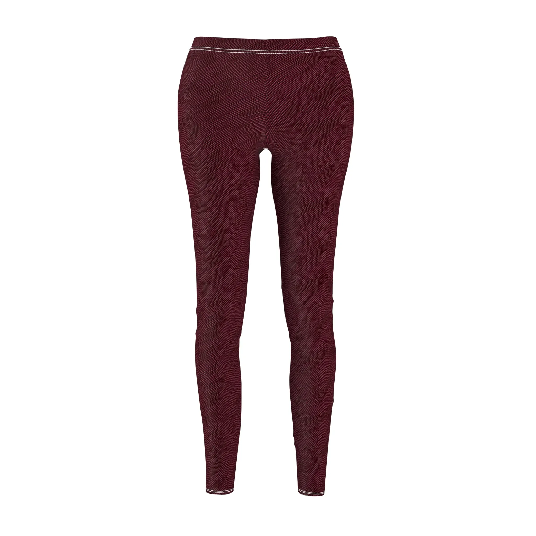 Burgundy Texture Illusion Women's Casual Leggings Stylish, Comfortable High-Waisted Yoga Pants for Everyday Wear, Workout, and Lounge – Perfect Gift Idea for Her – Available in Plus Sizes