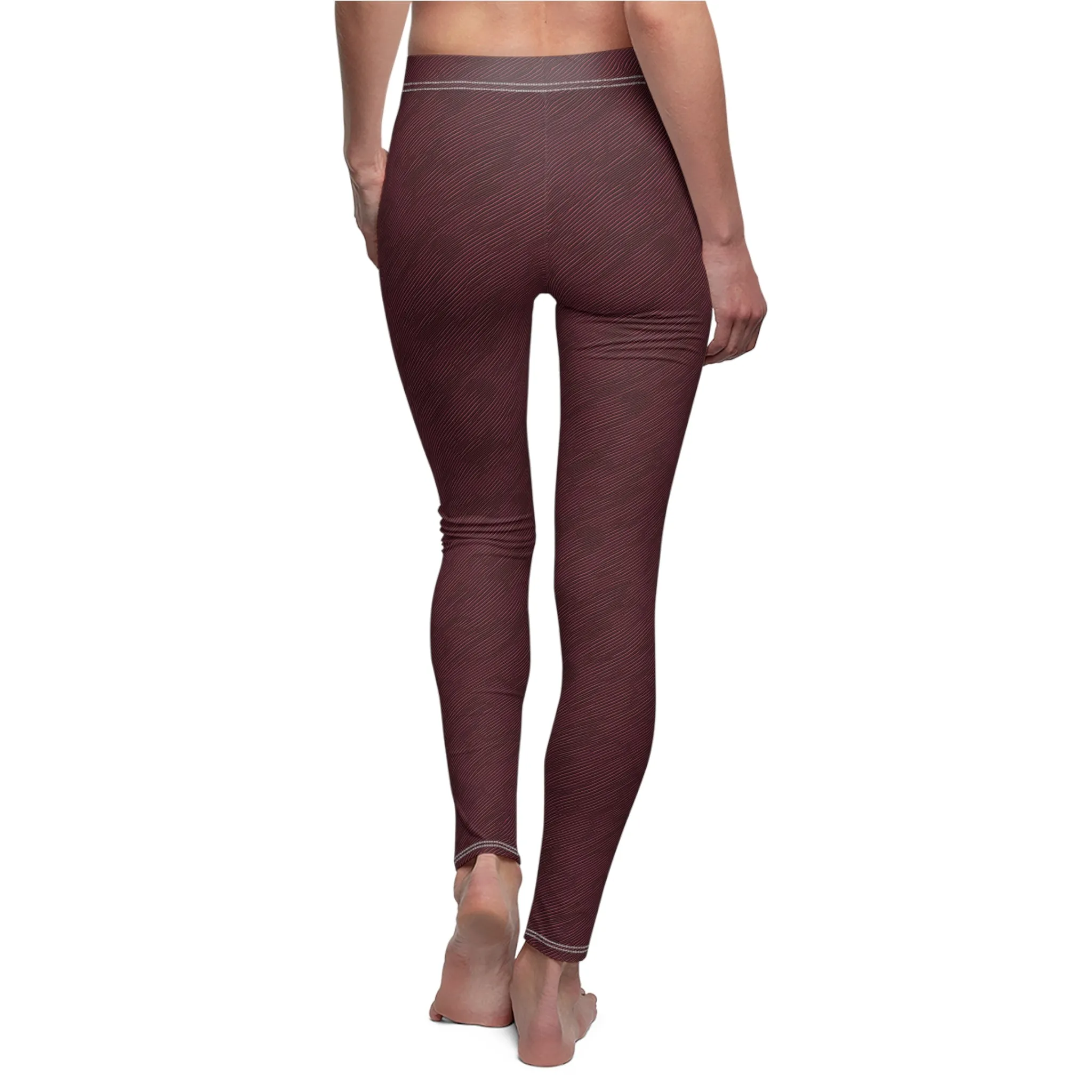 Burgundy Texture Illusion Women's Casual Leggings Stylish, Comfortable High-Waisted Yoga Pants for Everyday Wear, Workout, and Lounge – Perfect Gift Idea for Her – Available in Plus Sizes