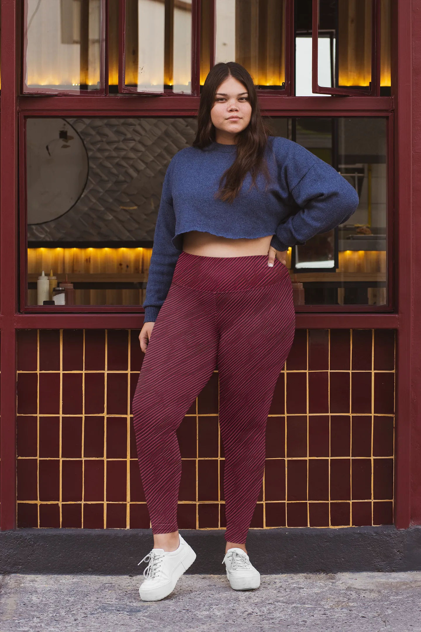 Burgundy Texture Illusion Women's Casual Leggings Stylish, Comfortable High-Waisted Yoga Pants for Everyday Wear, Workout, and Lounge – Perfect Gift Idea for Her – Available in Plus Sizes