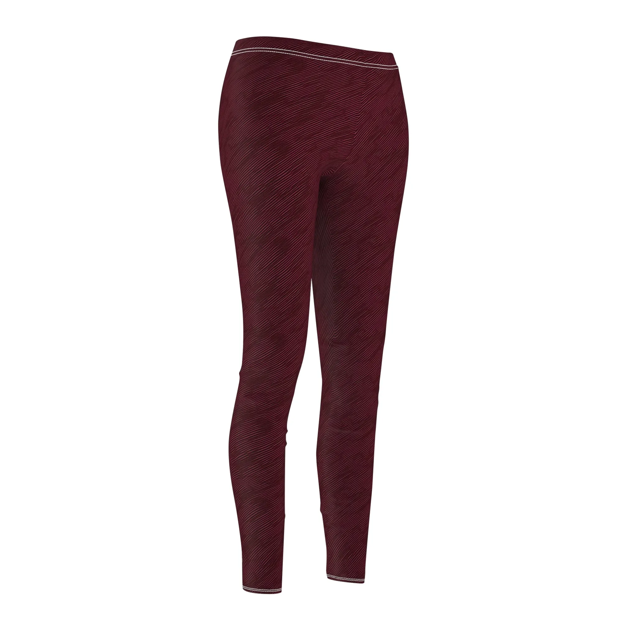 Burgundy Texture Illusion Women's Casual Leggings Stylish, Comfortable High-Waisted Yoga Pants for Everyday Wear, Workout, and Lounge – Perfect Gift Idea for Her – Available in Plus Sizes