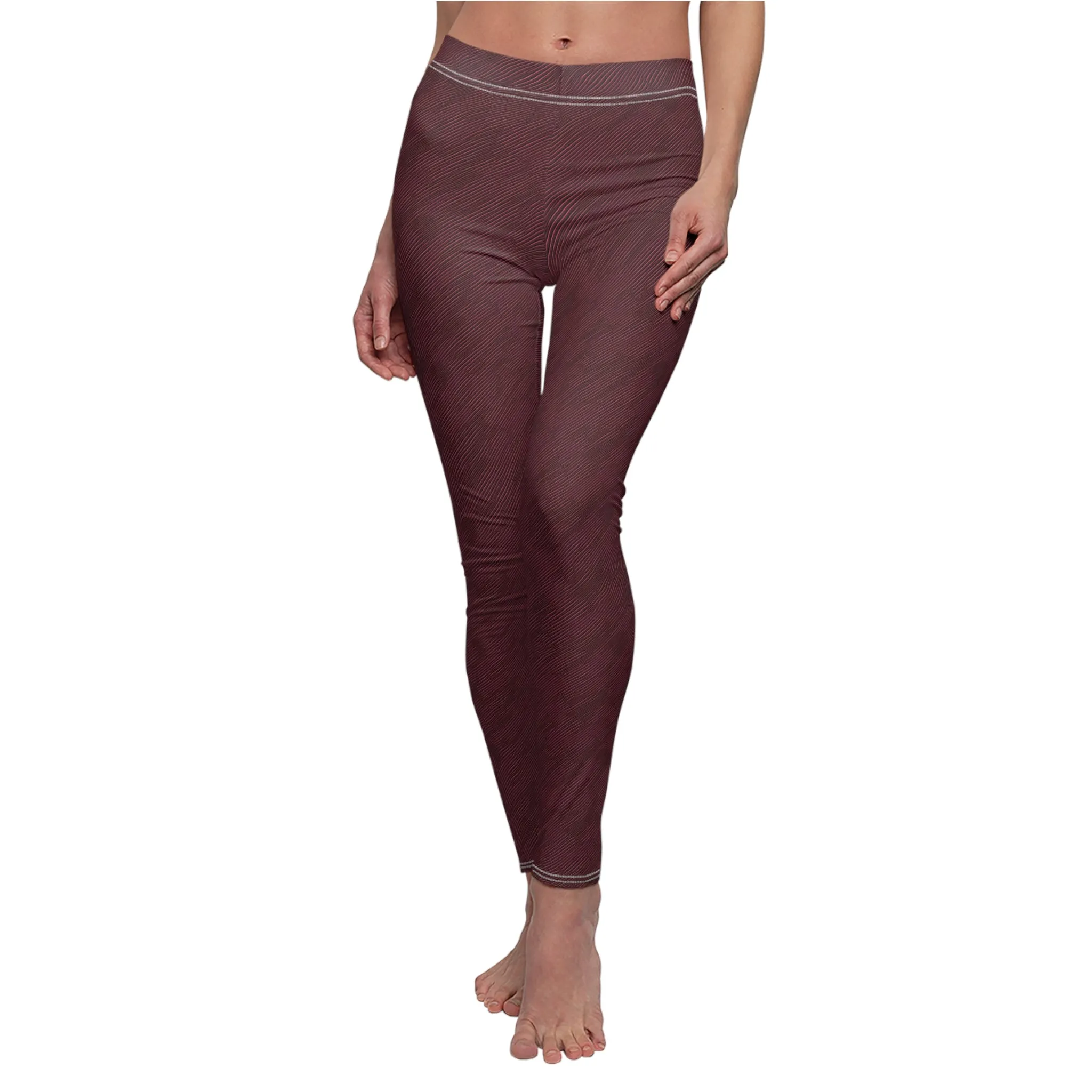 Burgundy Texture Illusion Women's Casual Leggings Stylish, Comfortable High-Waisted Yoga Pants for Everyday Wear, Workout, and Lounge – Perfect Gift Idea for Her – Available in Plus Sizes
