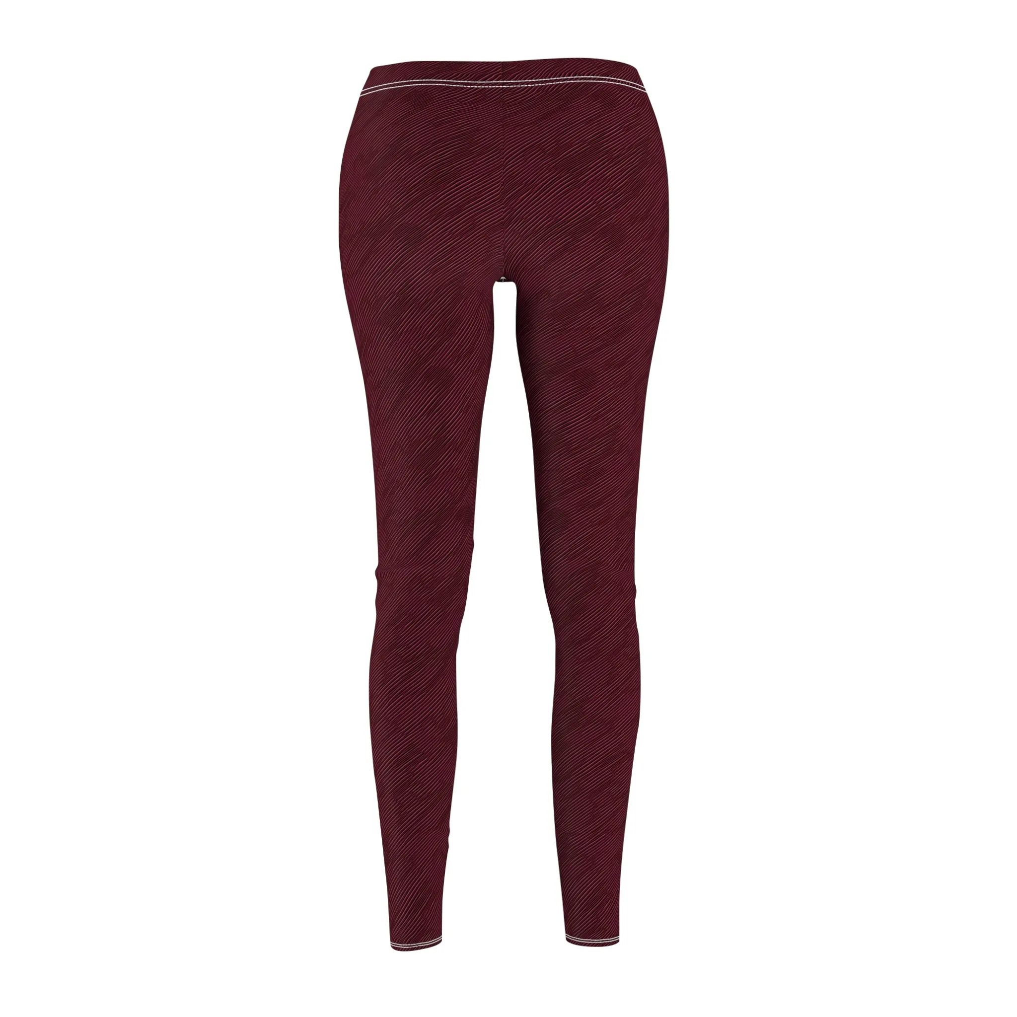 Burgundy Texture Illusion Women's Casual Leggings Stylish, Comfortable High-Waisted Yoga Pants for Everyday Wear, Workout, and Lounge – Perfect Gift Idea for Her – Available in Plus Sizes