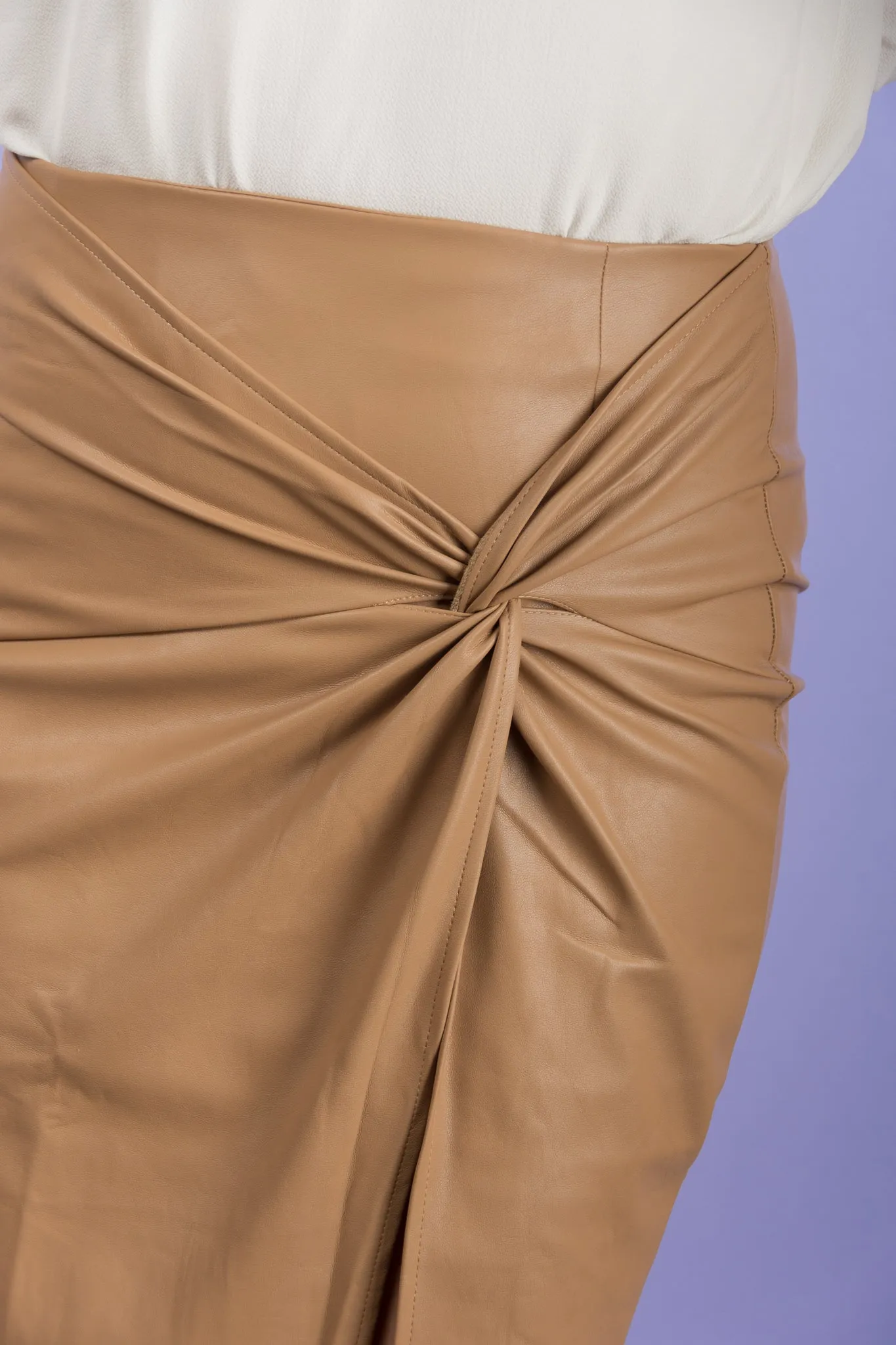 Business First Faux Leather Midi Skirt (Latte)