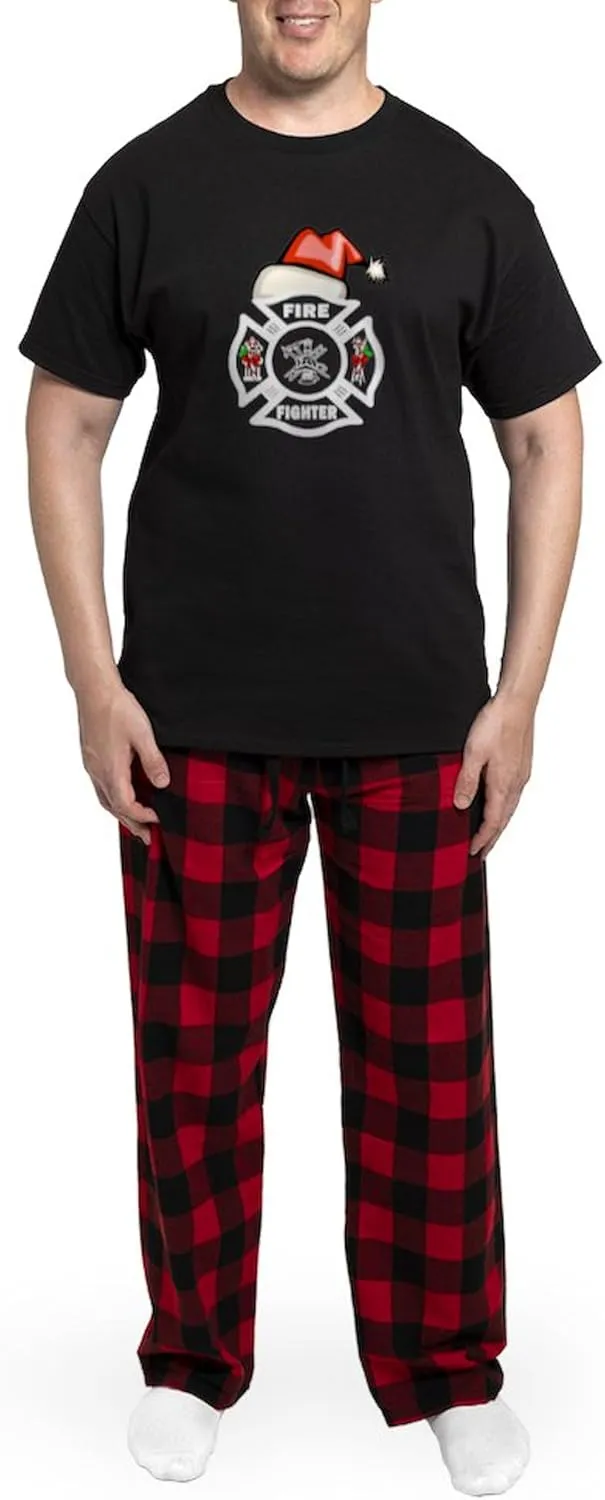 CafePress Firefighter Santa Men's Dark Pajamas Novelty Men's Pajama Set, Comfortable PJ Sleepwear