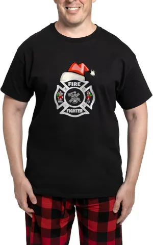 CafePress Firefighter Santa Men's Dark Pajamas Novelty Men's Pajama Set, Comfortable PJ Sleepwear