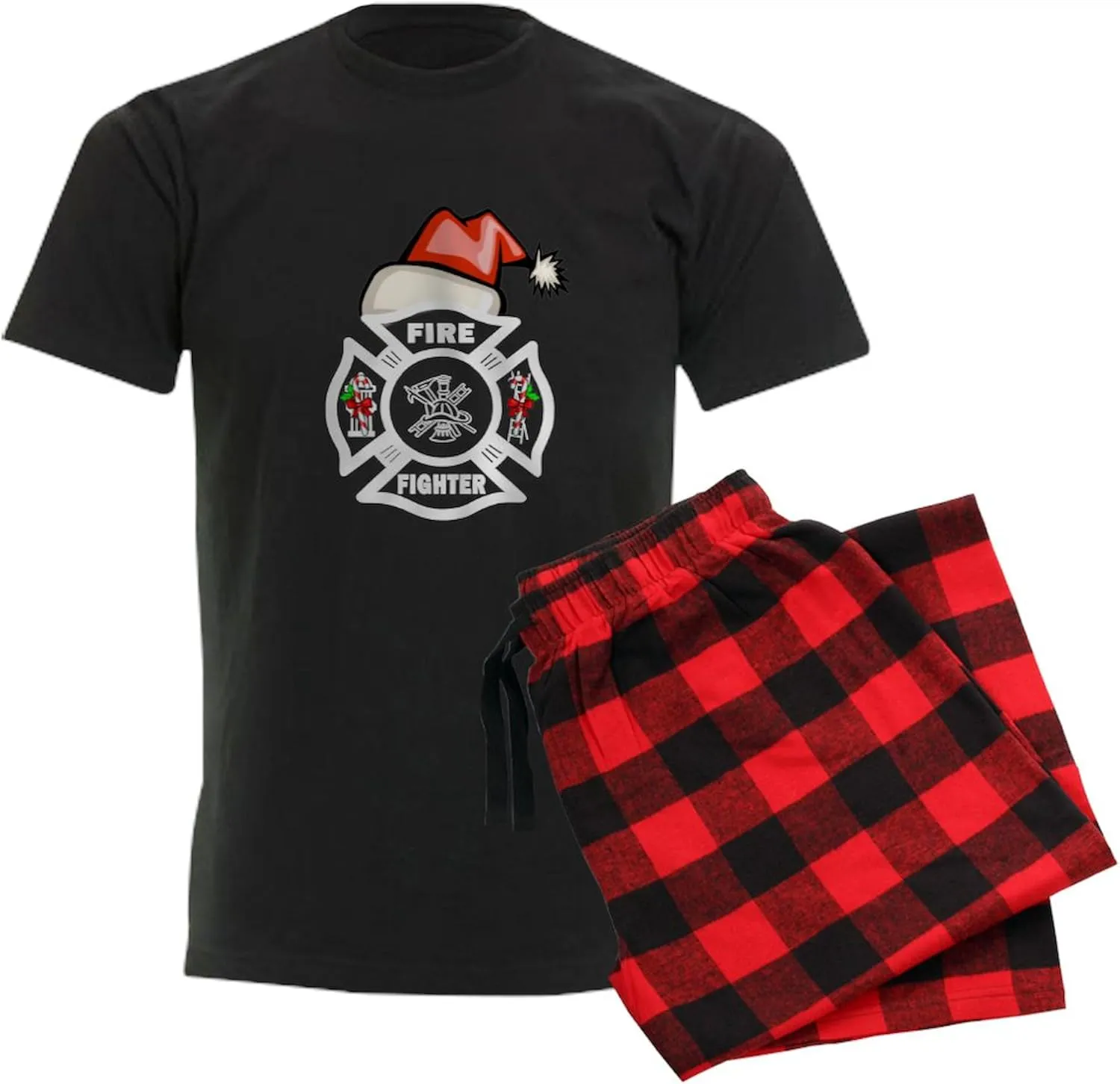 CafePress Firefighter Santa Men's Dark Pajamas Novelty Men's Pajama Set, Comfortable PJ Sleepwear