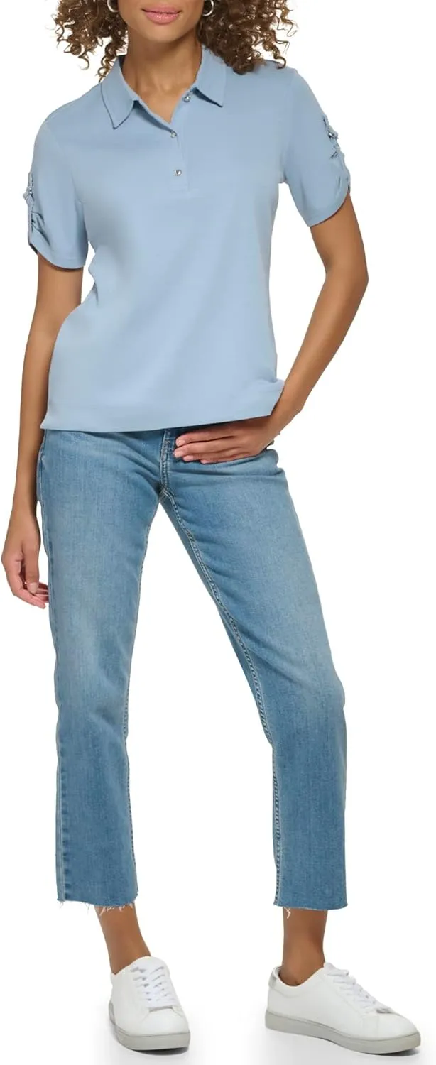 Calvin Klein Women's Plus Size Casual Comfortable D Ring Polo T Shirt