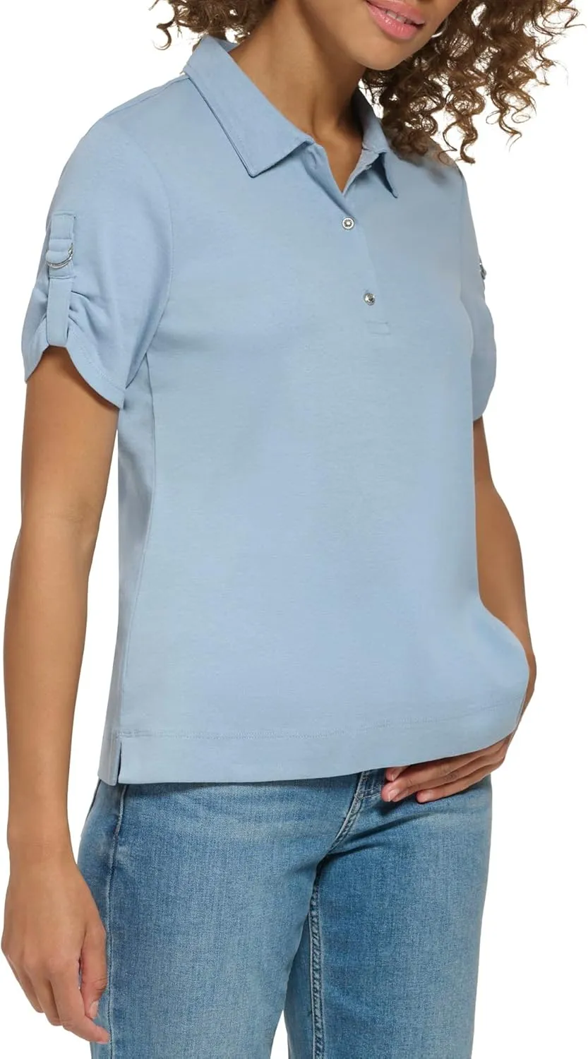 Calvin Klein Women's Plus Size Casual Comfortable D Ring Polo T Shirt