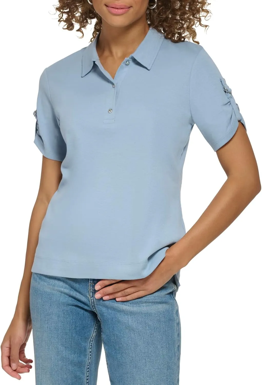 Calvin Klein Women's Plus Size Casual Comfortable D Ring Polo T Shirt