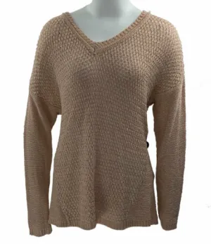 Calvin Klein Women's V Neck Open Stitch Long Sleeve Sweater Blush