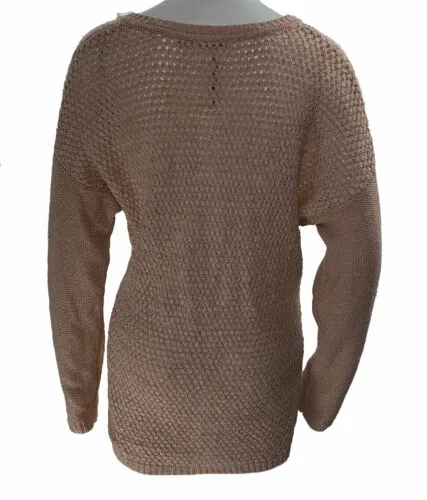 Calvin Klein Women's V Neck Open Stitch Long Sleeve Sweater Blush