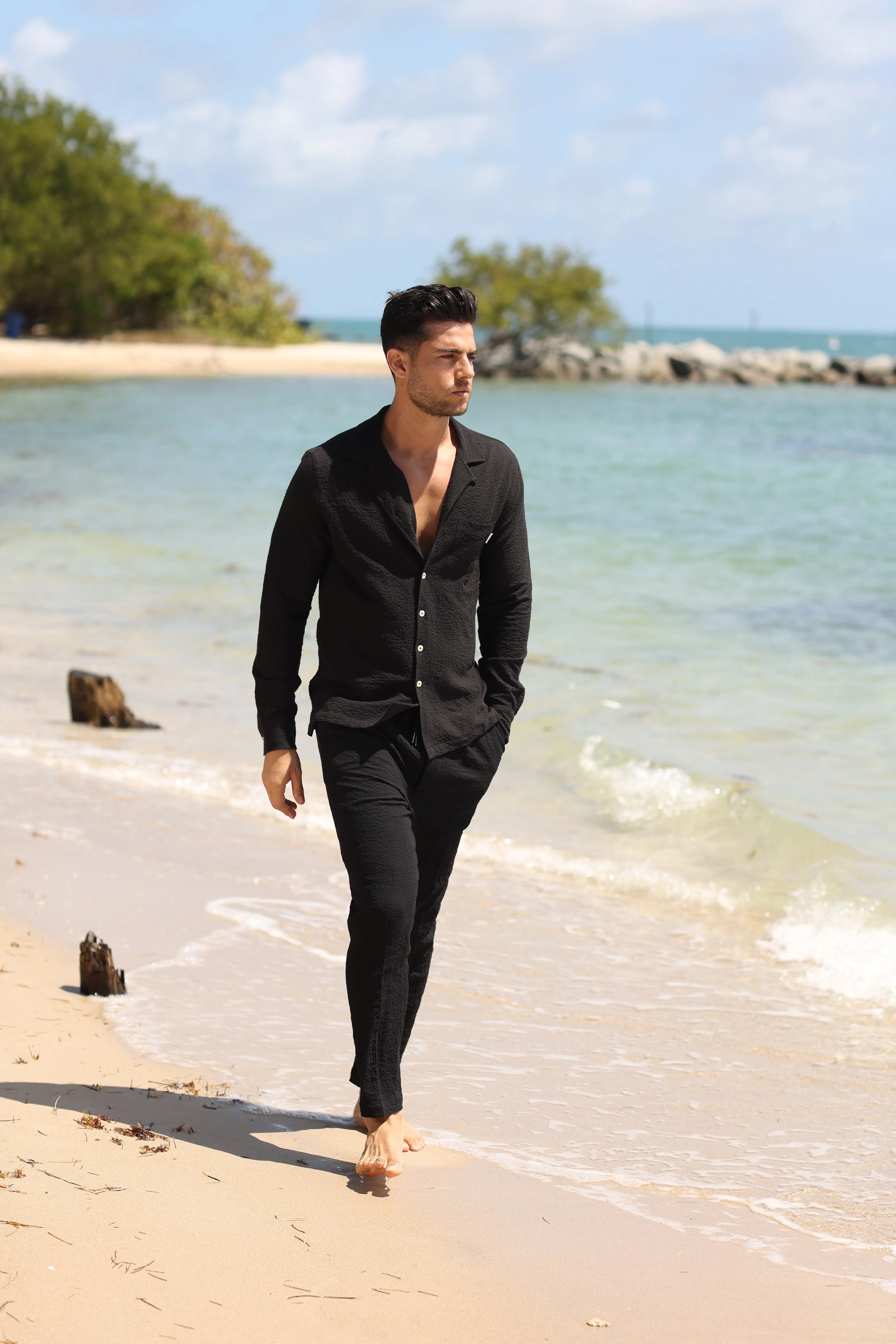 CAPRI BLACK SEERSUCKER PANTS