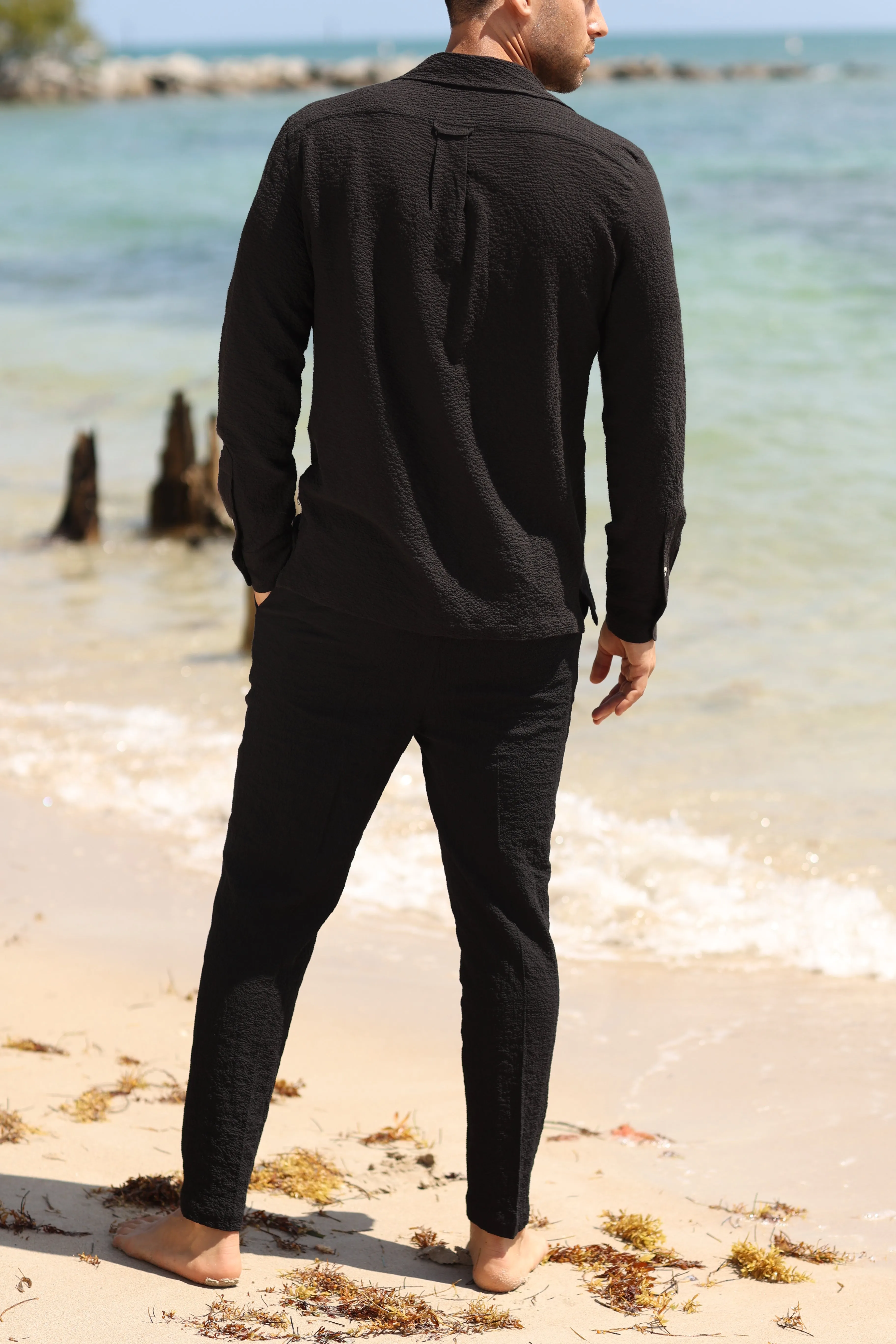 CAPRI BLACK SEERSUCKER PANTS