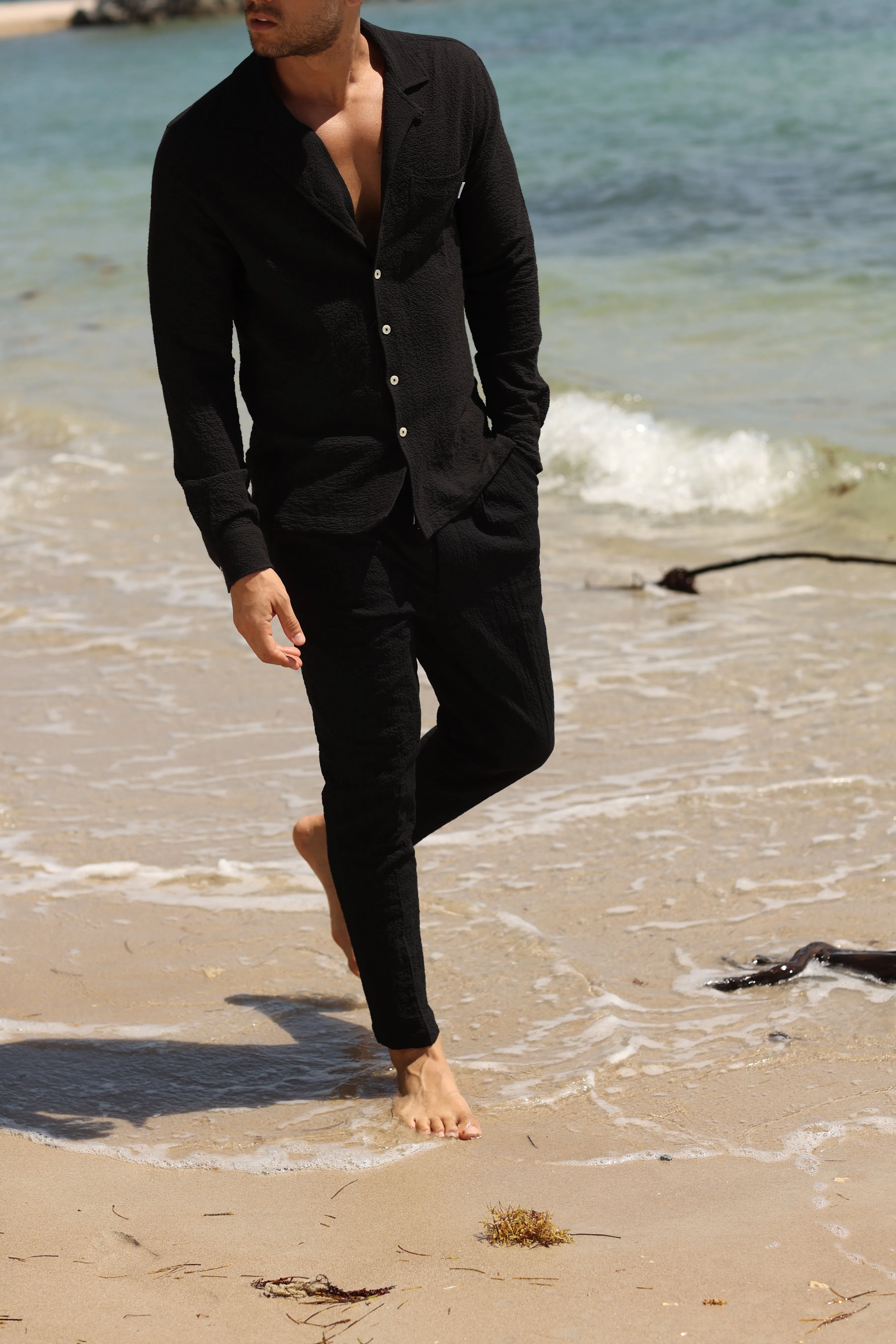 CAPRI BLACK SEERSUCKER PANTS