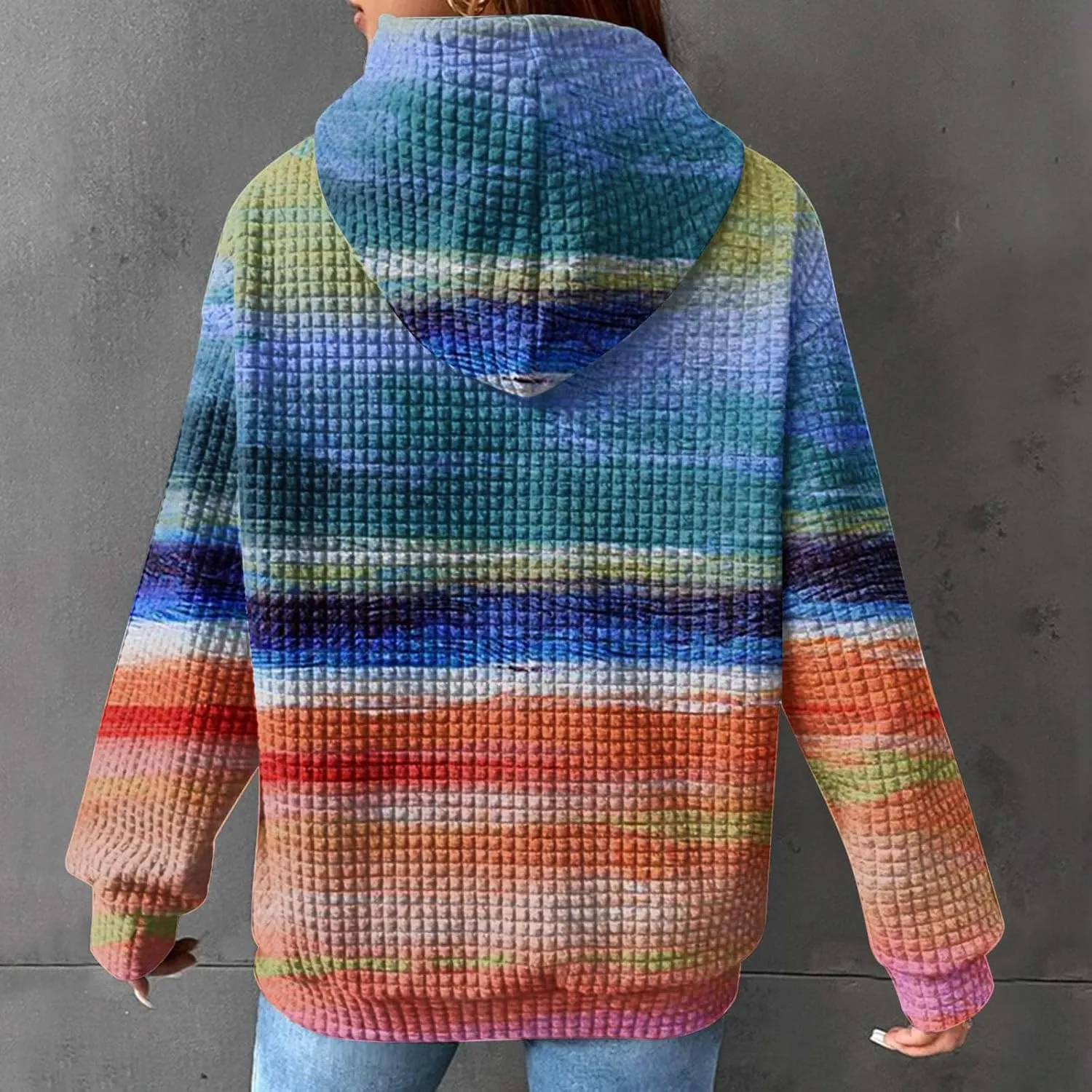 Ceboyel Womens Waffle Knit Hooded Sweatshirts Trendy Hoodies Sweater Long Sleeve Pullover Tops Teen Girls Cute Winter Outfits
