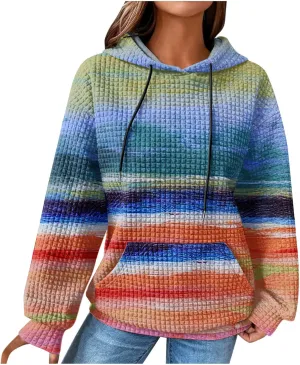 Ceboyel Womens Waffle Knit Hooded Sweatshirts Trendy Hoodies Sweater Long Sleeve Pullover Tops Teen Girls Cute Winter Outfits