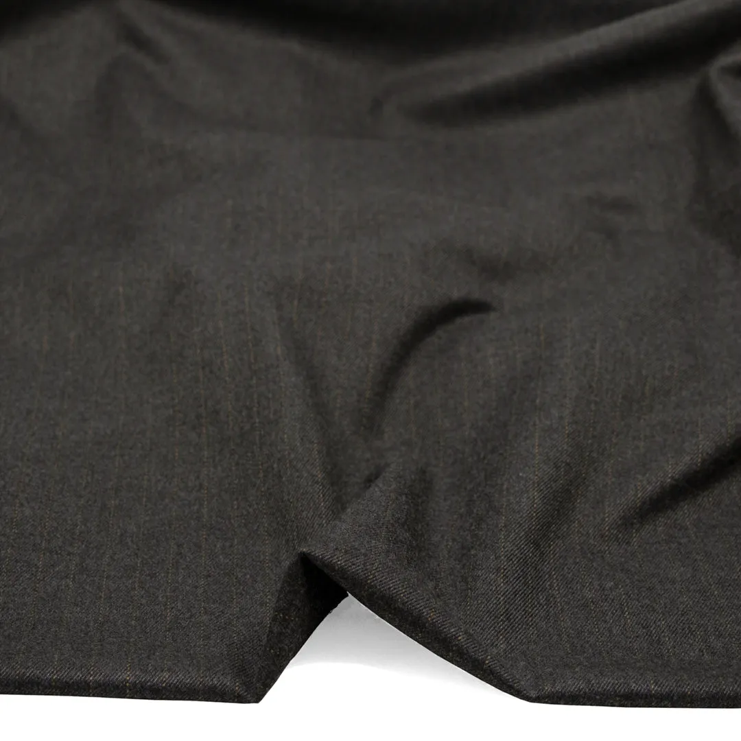 Chimney Stripe Brushed Poly Rayon Suiting - Charcoal/Teak