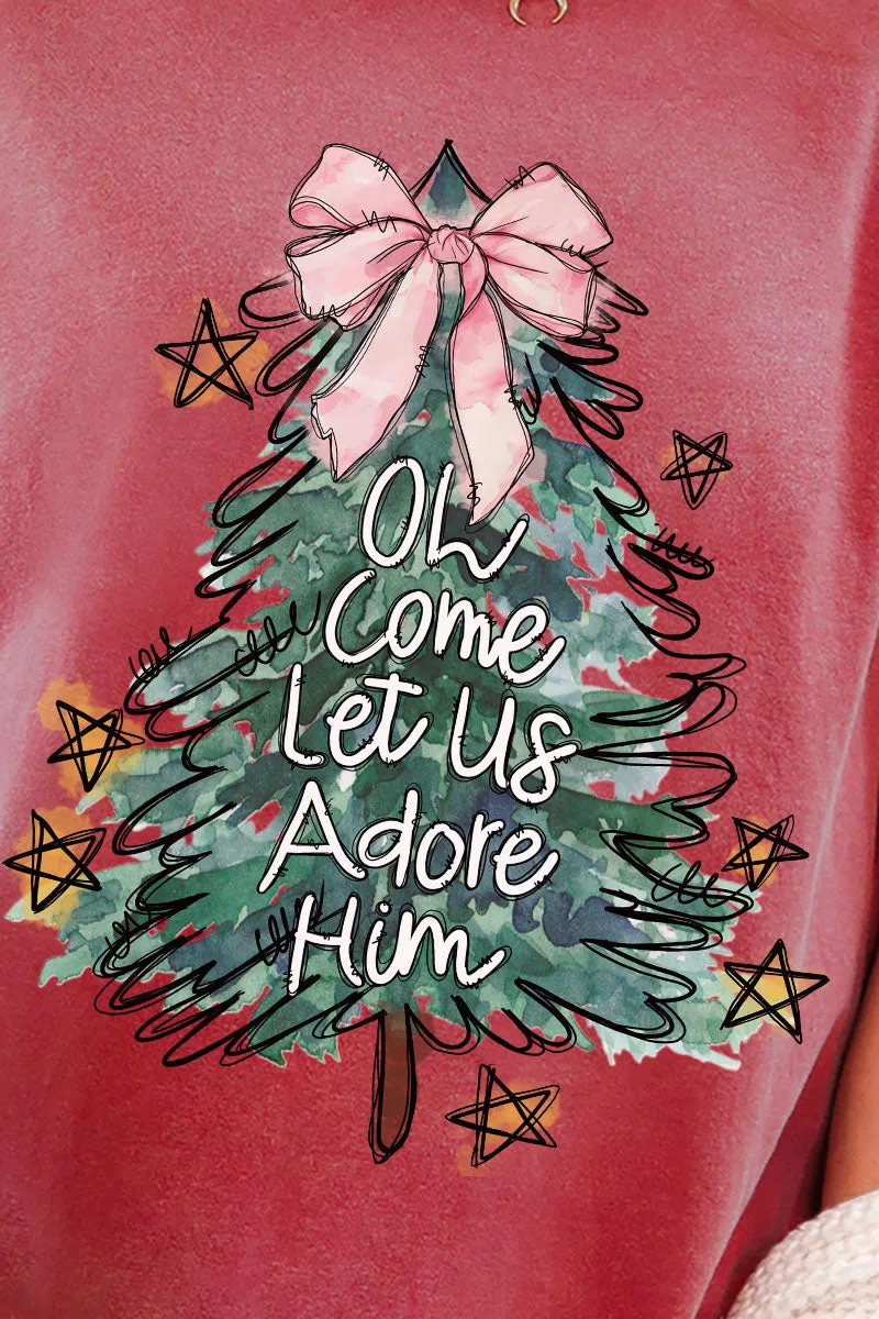 Christmas Tree Let Us Adore Him Comfort Colors Adult Ring-Spun Cotton Tee