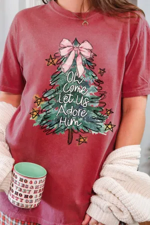 Christmas Tree Let Us Adore Him Comfort Colors Adult Ring-Spun Cotton Tee