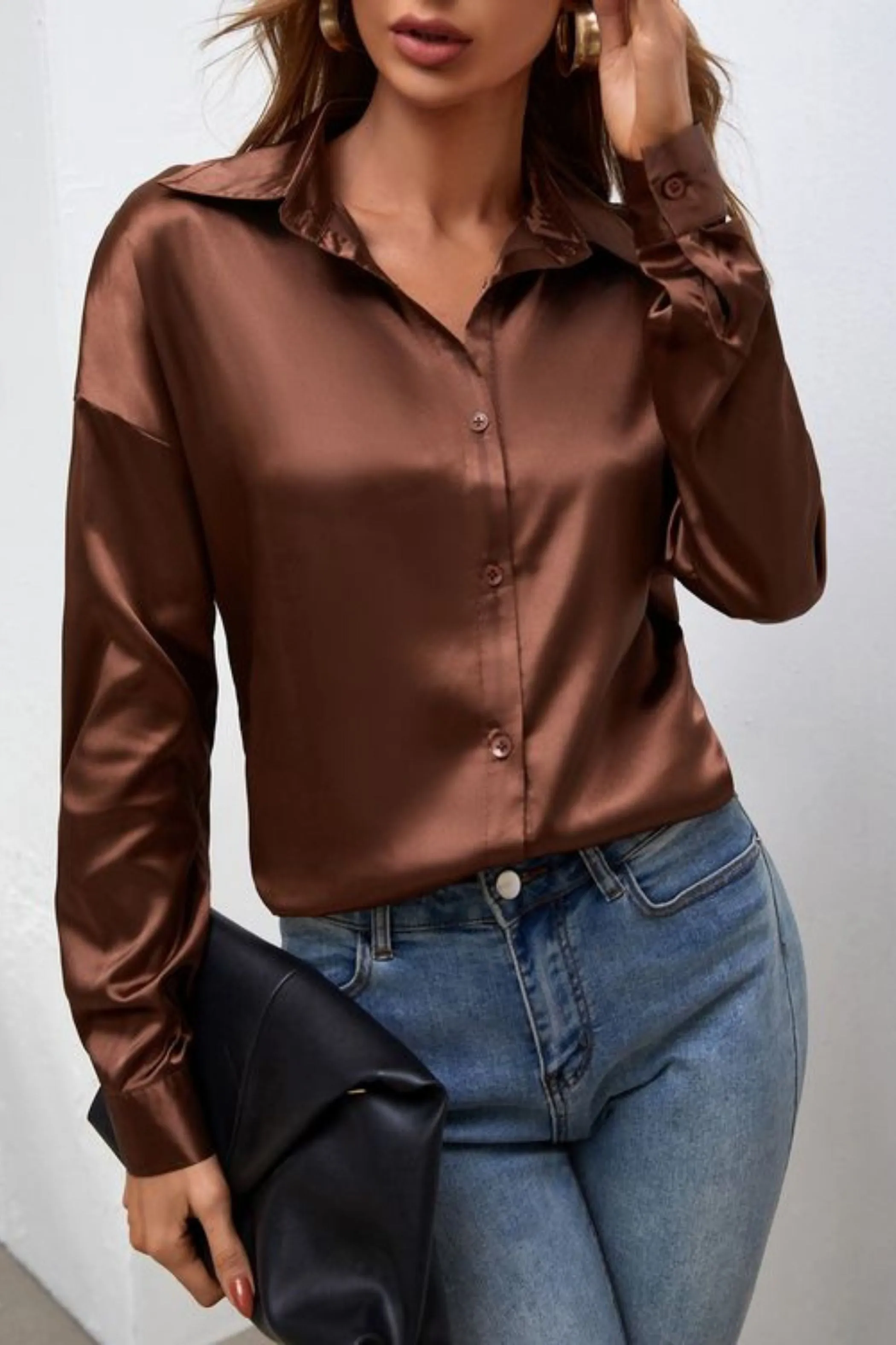COFFEE SATIN SHIRT