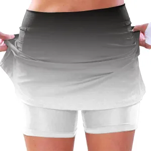 cooki Tennis Skirts for Women Summer Casual High Waisted Athletic Skort Lightweight Stretchy Workout Gradient Color Skirt