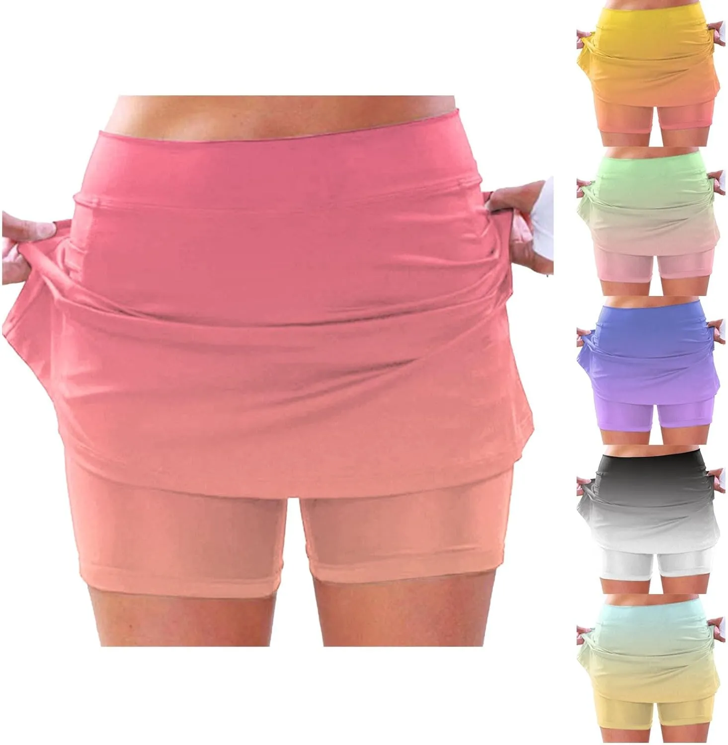 cooki Tennis Skirts for Women Summer Casual High Waisted Athletic Skort Lightweight Stretchy Workout Gradient Color Skirt