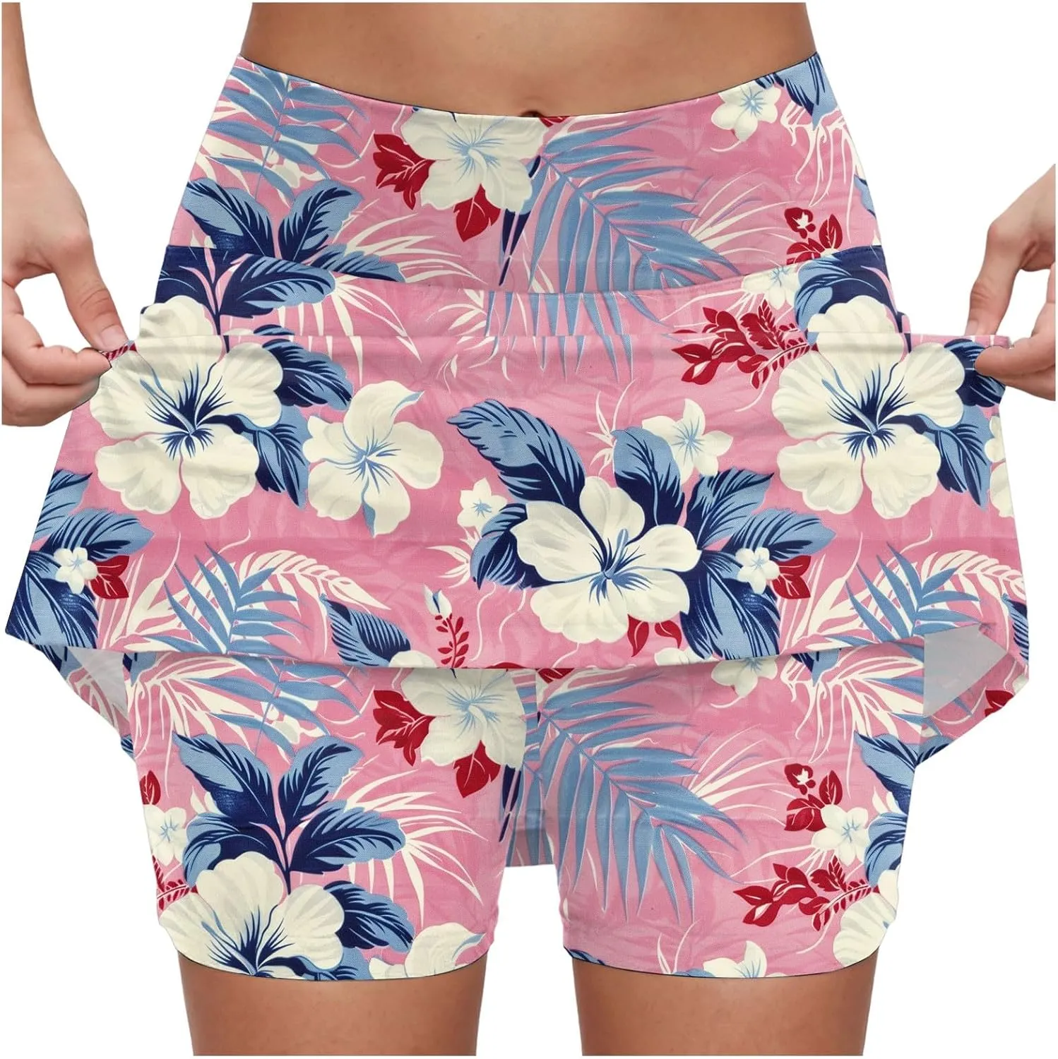 cooki Women's Athletic Skorts Lightweight Golf Skirts Inner Shorts Summer High Waisted Stretchy Floral Print Tennis Skort