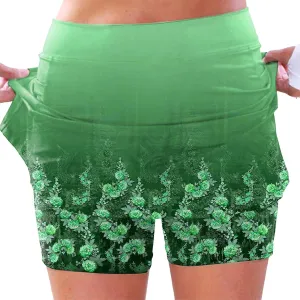 cooki Women's Tennis Skirts with Pockets Shorts High Waisted Floral Print Workout Golf Skorts Summer Casual Yoga Mini Skirt