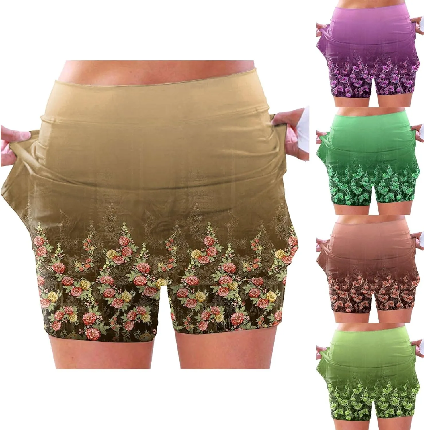 cooki Women's Tennis Skirts with Pockets Shorts High Waisted Floral Print Workout Golf Skorts Summer Casual Yoga Mini Skirt