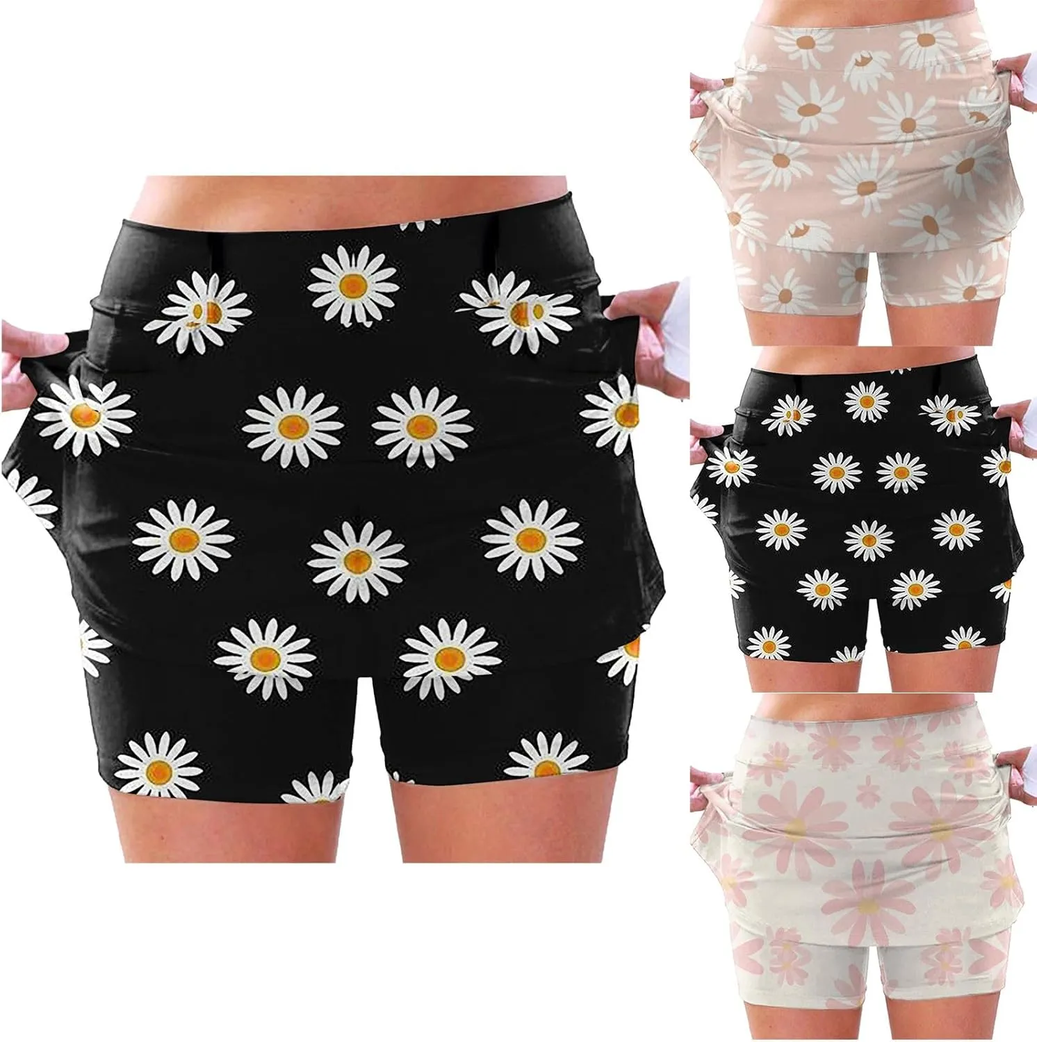 cooki Women's Tennis Skirts with Shorts High Waisted Floral Print Workout Golf Skorts Summer Casual Yoga Mini Skirt