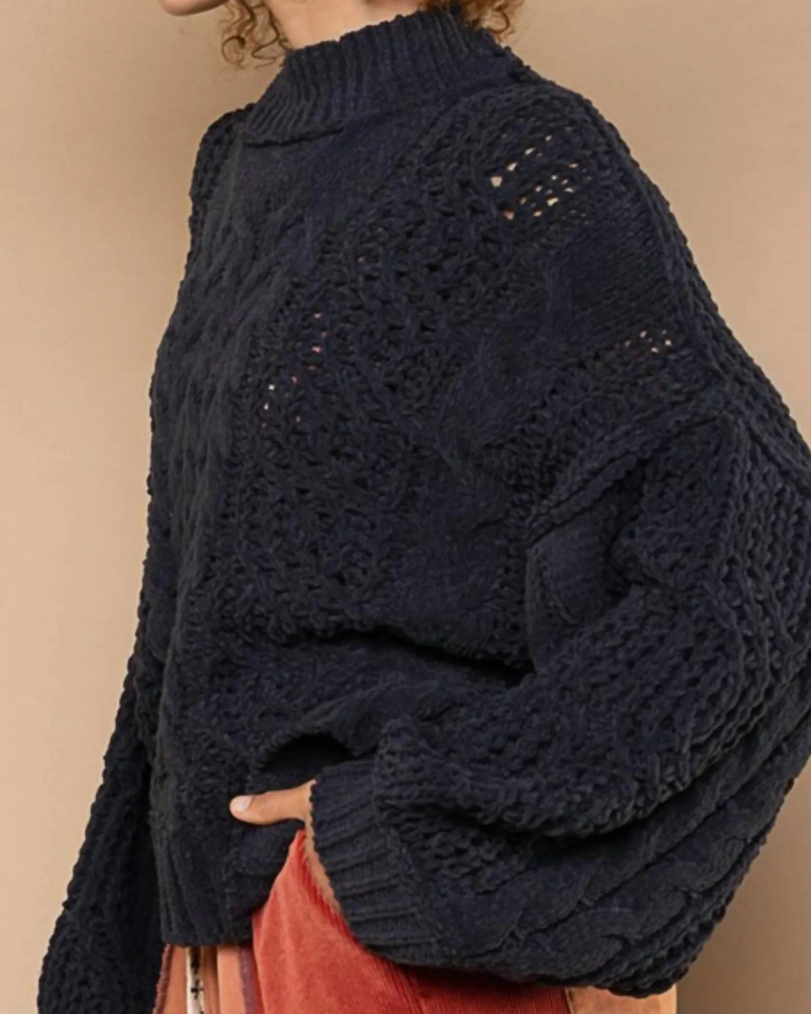 Cozy Luxurious Cable Sweater in Black | Black