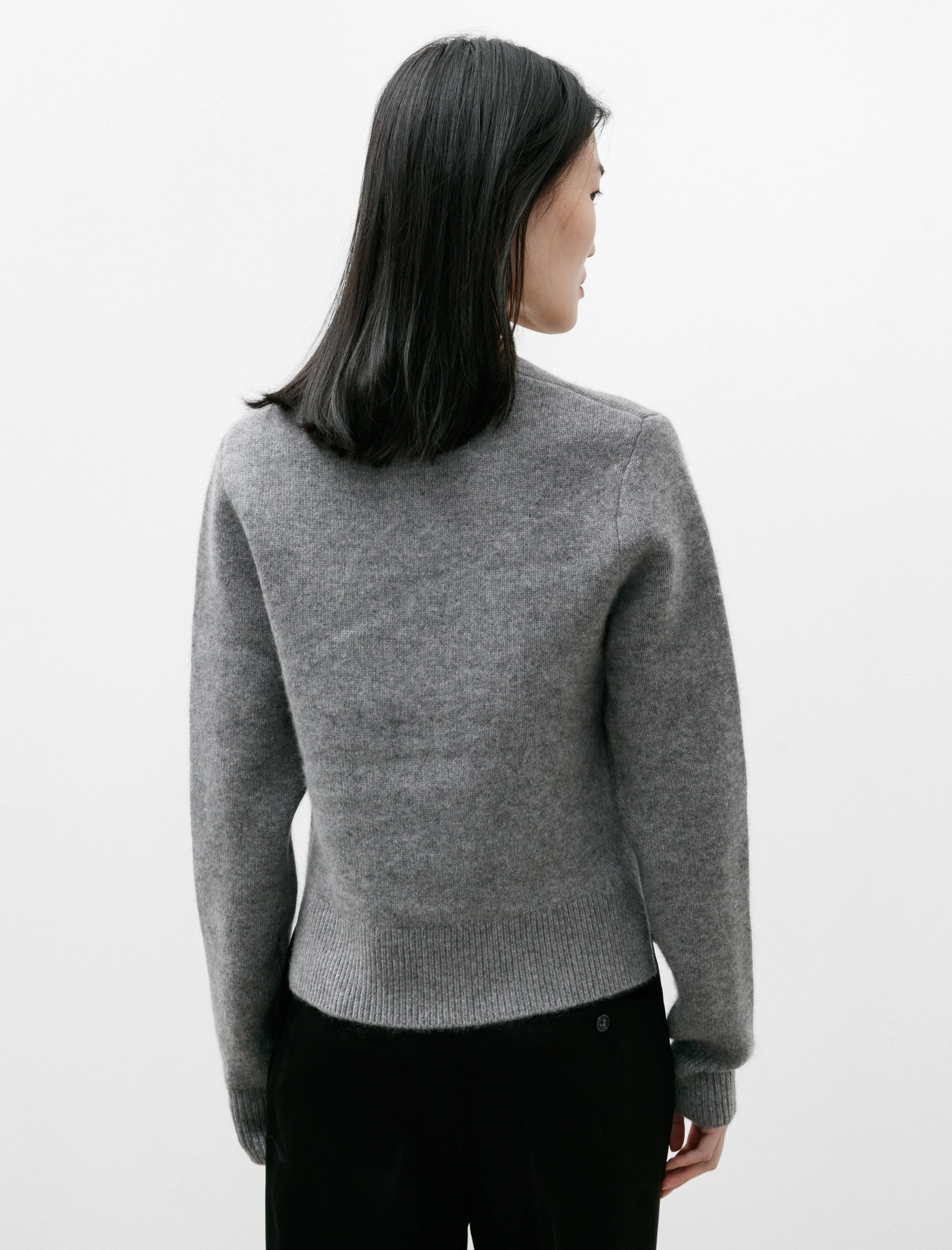 Cropped Crewneck Knit Grey Mlange