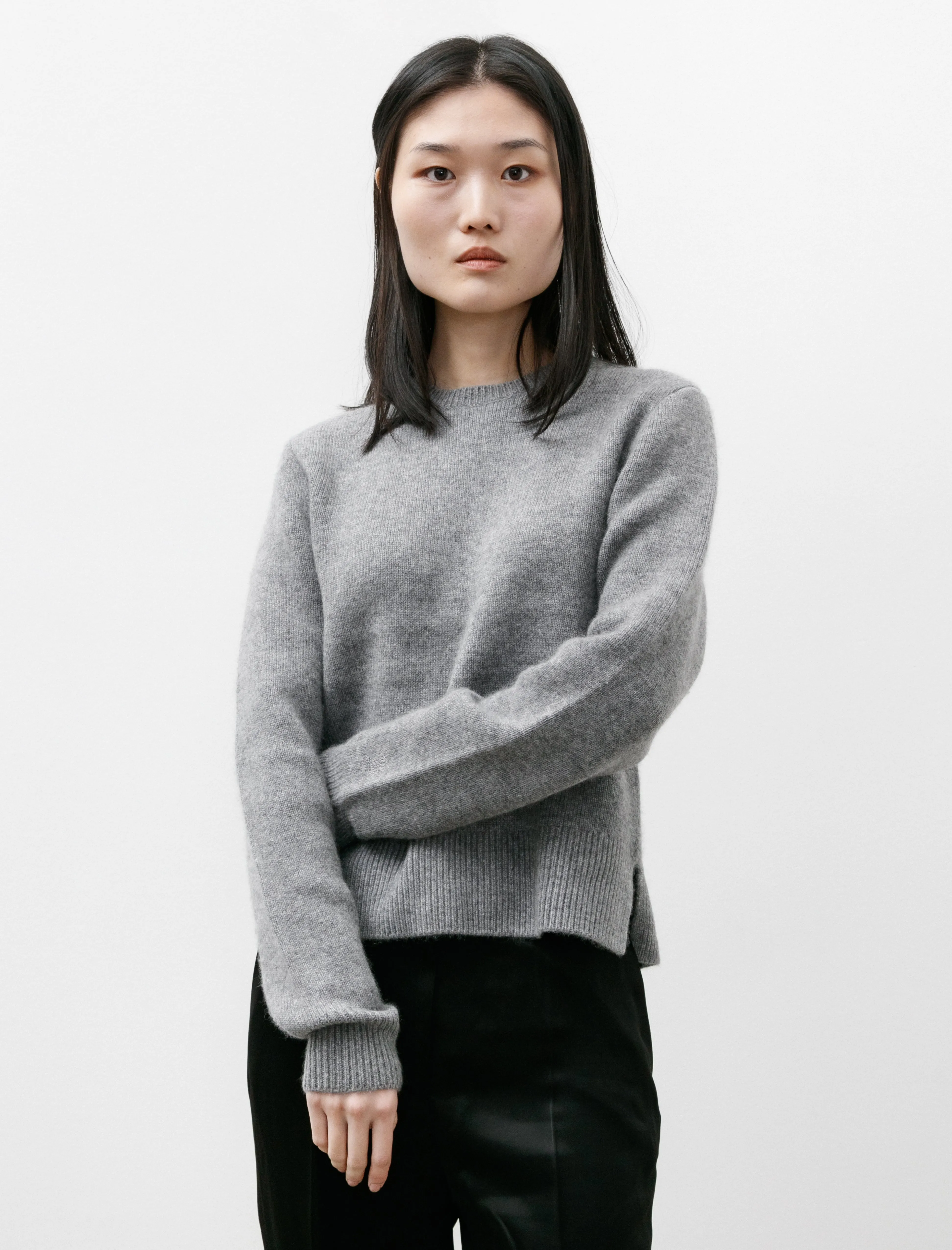 Cropped Crewneck Knit Grey Mlange