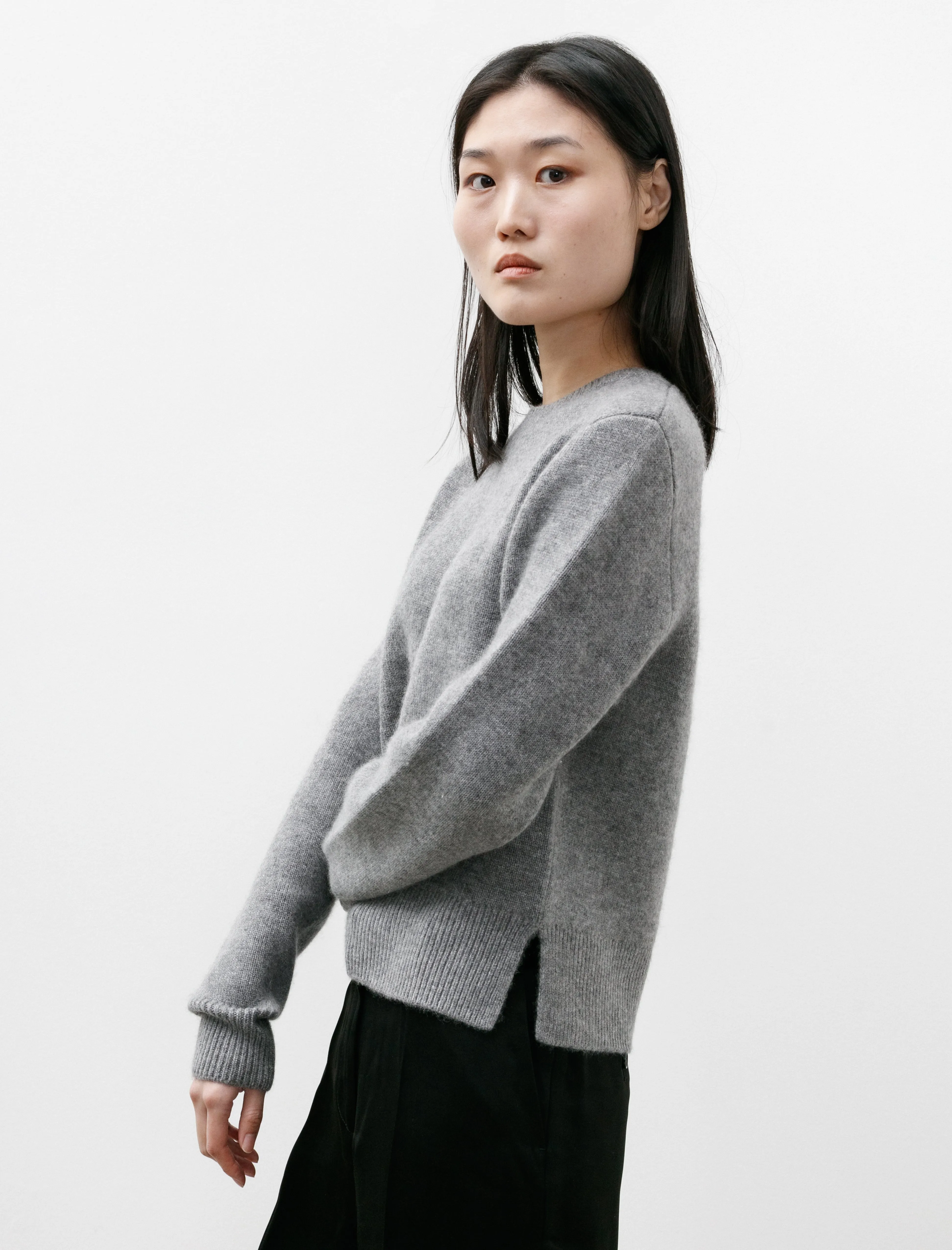 Cropped Crewneck Knit Grey Mlange