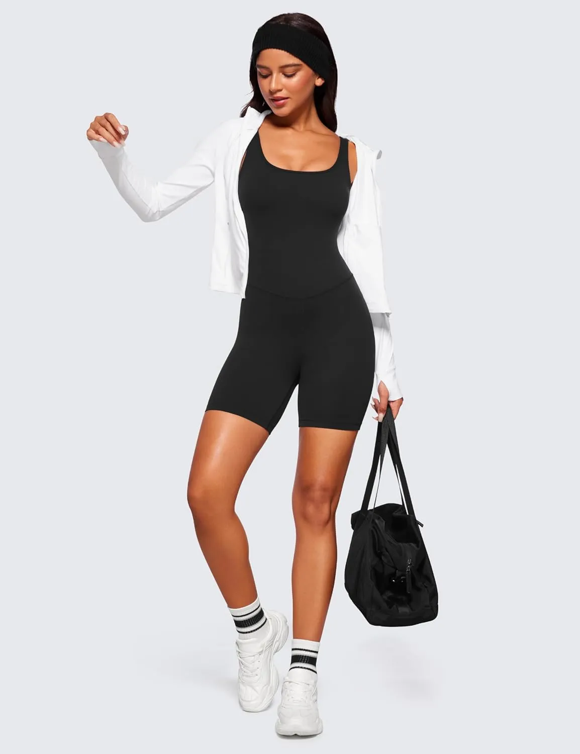 CRZ YOGA Butterluxe Athletic Womens Romper Tank Tops Workout Casual Shorts Jumpsuits One Piece Bodysuit ScoopNeck Padded