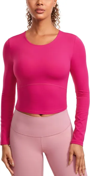 CRZ YOGA Butterluxe Womens Long Sleeve Crop Yoga Shirts Slim Fit Cropped Workout Tops Athletic Casual Basic Tight Shirt