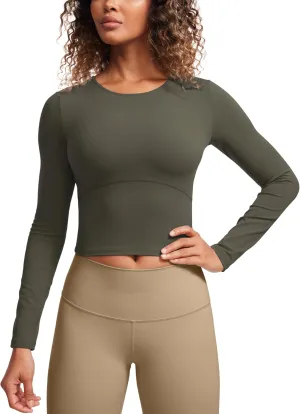 CRZ YOGA Butterluxe Womens Long Sleeve Crop Yoga Shirts Slim Fit Cropped Workout Tops Athletic Casual Basic Tight Shirt