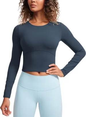CRZ YOGA Butterluxe Womens Long Sleeve Crop Yoga Shirts Slim Fit Cropped Workout Tops Athletic Casual Basic Tight Shirt