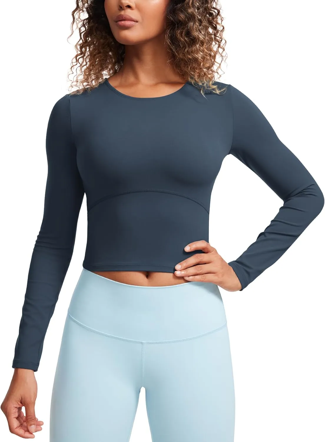 CRZ YOGA Butterluxe Womens Long Sleeve Crop Yoga Shirts Slim Fit Cropped Workout Tops Athletic Casual Basic Tight Shirt