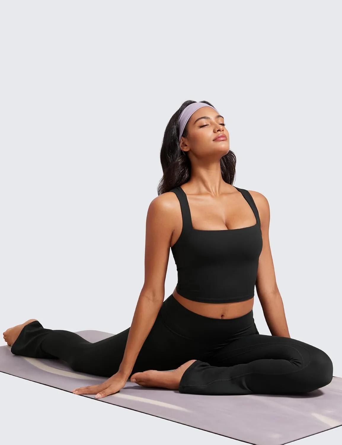 CRZ YOGA Butterluxe Womens Longline Square Neck Sports Bras - Basic Crop Tank Yoga Workout Tops with Built in Pads
