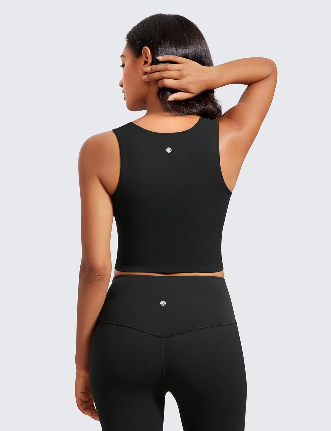 CRZ YOGA Butterluxe Womens Longline Square Neck Sports Bras - Basic Crop Tank Yoga Workout Tops with Built in Pads