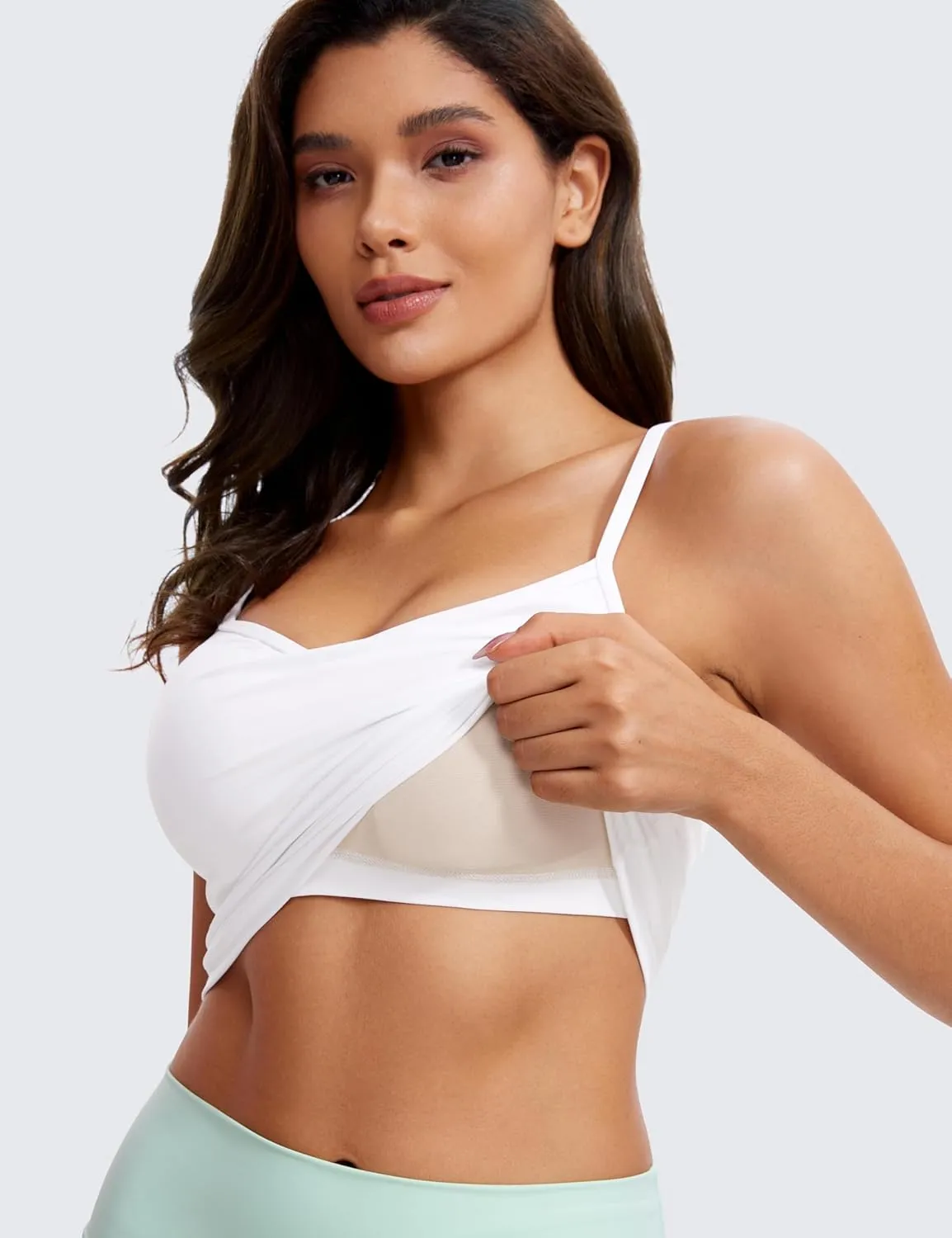 CRZ YOGA Butterluxe Womens Sweetheart Longline Sports Bra - Adjustable Thin Strap Workout Tank Tops Yoga Padded Camisole