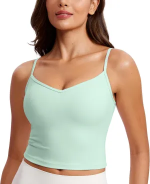 CRZ YOGA Butterluxe Womens Sweetheart Longline Sports Bra - Adjustable Thin Strap Workout Tank Tops Yoga Padded Camisole