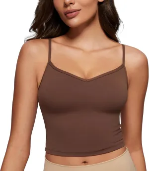 CRZ YOGA Butterluxe Womens Sweetheart Longline Sports Bra - Adjustable Thin Strap Workout Tank Tops Yoga Padded Camisole