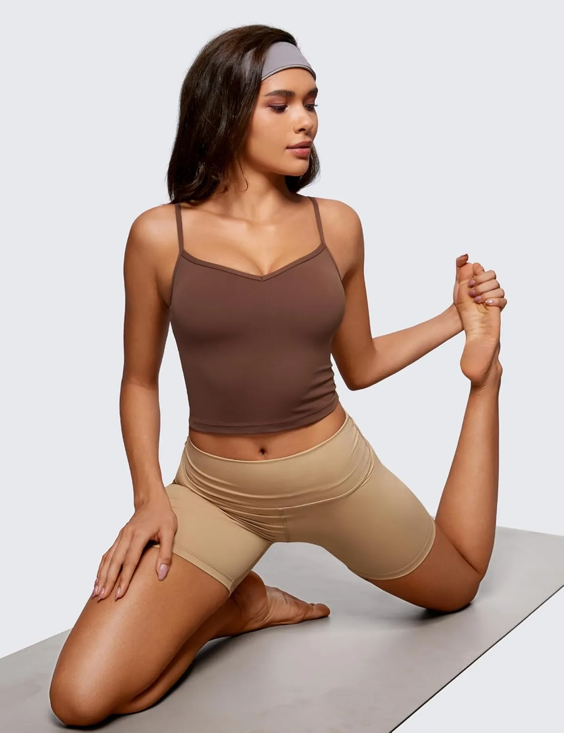 CRZ YOGA Butterluxe Womens Sweetheart Longline Sports Bra - Adjustable Thin Strap Workout Tank Tops Yoga Padded Camisole