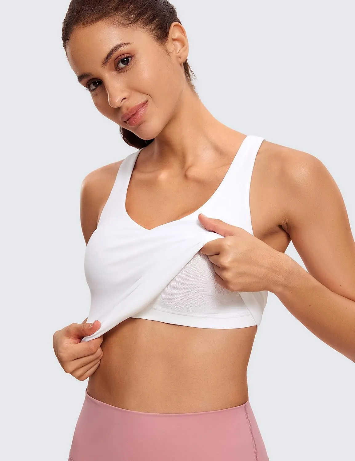 CRZ YOGA Butterluxe Womens V Neck Workout Tank Tops with Built in Bras - Sleeveless Padded Racerback Yoga Athletic Camisole