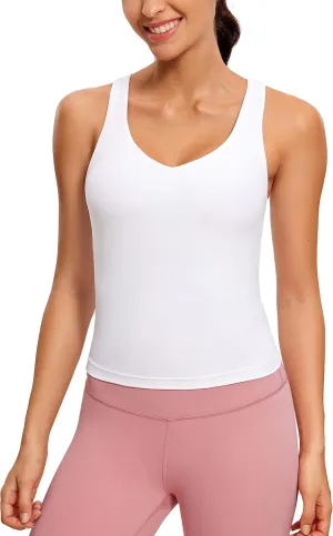 CRZ YOGA Butterluxe Womens V Neck Workout Tank Tops with Built in Bras - Sleeveless Padded Racerback Yoga Athletic Camisole
