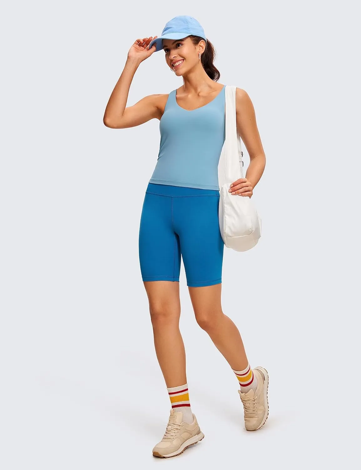 CRZ YOGA Butterluxe Womens V Neck Workout Tank Tops with Built in Bras - Sleeveless Padded Racerback Yoga Athletic Camisole